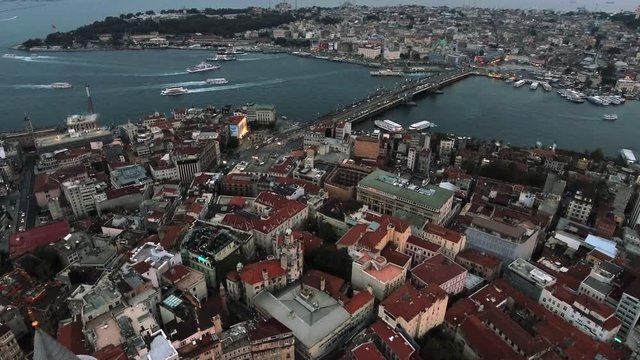 Istanbul Old City Aerial View feat. Historical Town Golden Horn around Karakoy, Eminonu along Sea of Marmara in Turkey HD - 4K