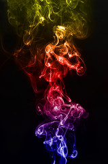 Obraz premium abstract fragment movement of colorful red blue and yellow gradient smoke on black background.