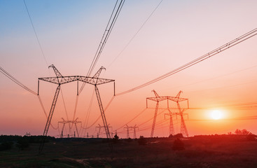 Fototapeta premium silhouette of high voltage electrical pole structure
