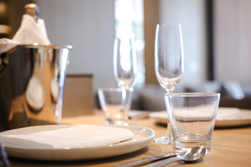 cups and plate on table prepare for the meal