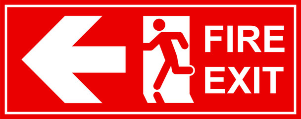 Emergency exit sign. Man running out fire exit