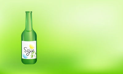 Soju bottle vector illustration. Green bottle with copy space. Beverage of Korean origin