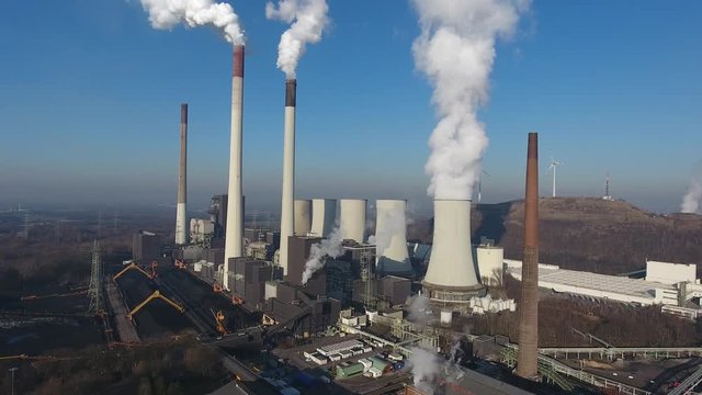Aerial shot of the power station Scholven located in Gelsenkirchen, Nordrhein-Westfalen, Germany