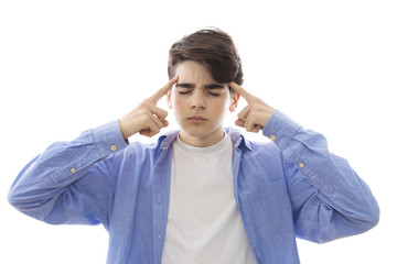 adolescent or preadolescent child isolated in white background