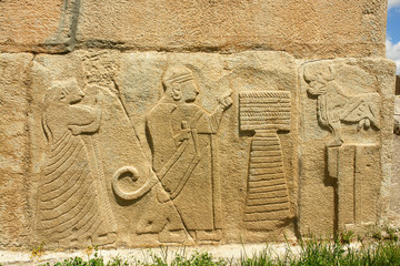 Alacahöyük - low  reliefs on the site of Hittite settlement  situated in Alaca, Çorum Province, Turkey - obrazy, fototapety, plakaty