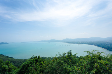 Fototapeta na wymiar Sky and sea view over Phuket like a ring scape with forest in foreground
