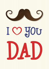 Father's Day - cute card with mustache and wishes. Vector.