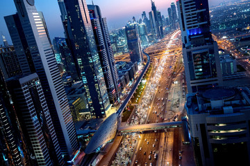 Obraz premium Sheikh Zayed Road in sunset time, Dubai, UAE