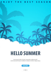 Summer Tropical background with palms. Summer placard poster flyer invitation card. Summer time. Vector Illustration