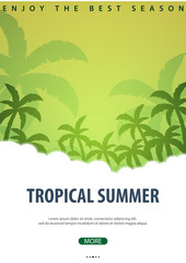 Summer Tropical background with palms. Summer placard poster flyer invitation card. Summer time. Vector Illustration
