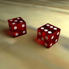 3d rendering of a 3d illustration featuring red transparent dice