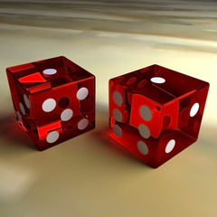 3d rendering of a 3d illustration featuring red transparent dice 