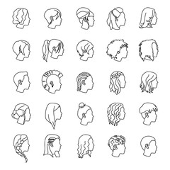 Female hairstyles outlines vector icons