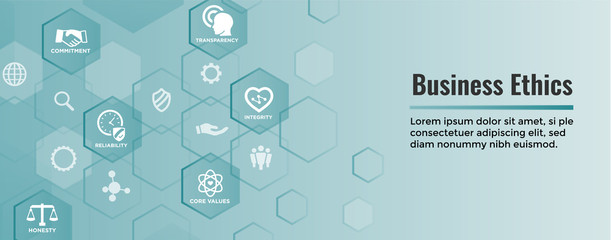Business Ethics Web Banner Icon Set with Honesty, Integrity, Commitment, and Decision