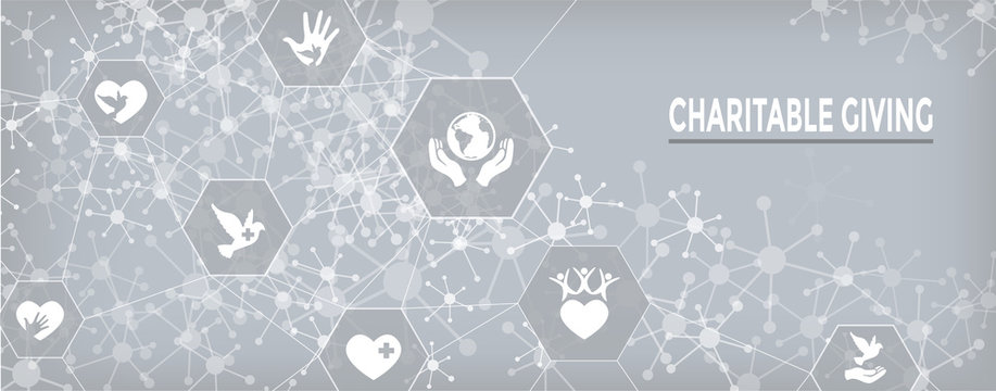 Charity and relief work - Charitable Giving Web banner with icon set
