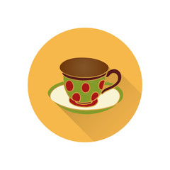 Light brown round flat icon, cup and saucer, on white background,