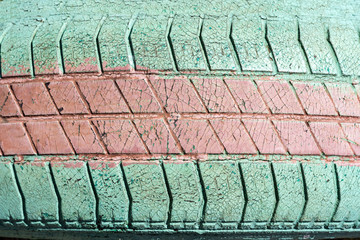 Colored tire tread of the vehicle, the background