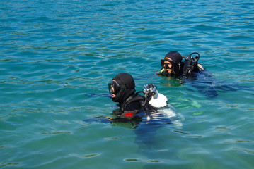 Scuba diver before diving.