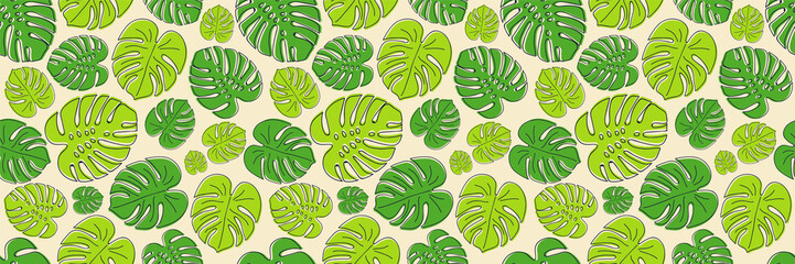 Naklejka premium Summer background in retro style with green tropical leaves. Vector.