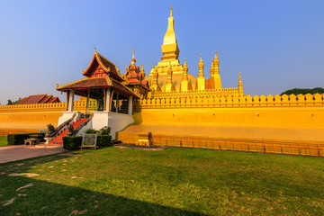 Pha That Luang a gold buddhist stupa, landmark of Vientiane, Laos PDR.
