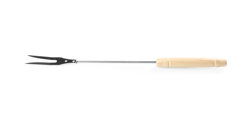 New barbecue fork with wooden handle on white background