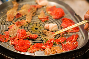 Buffet of beef and pork grill on pan, Bar-B-Q 