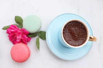 french macaron with cup of coffee