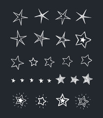 Hand drawn collection of stars. Doodle stars vector illustration on blackboard.