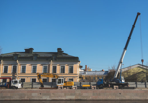 Embankment renovation of the Fontanka River in St. Petersburg.