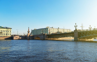 Troitsky drawbridge bridge across the Neva River in St. Petersburg.