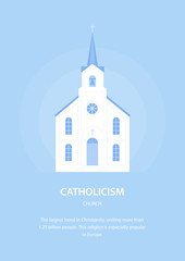 Catholic church. Christianity. Religion and architecture of Europe. Vector illustration