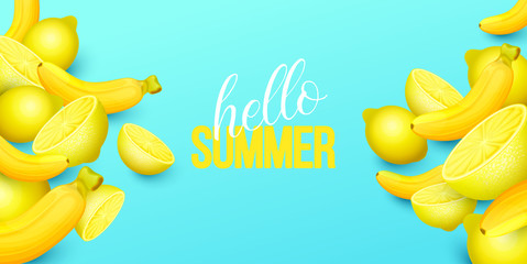 Summer background with fruits. Vector illustration.