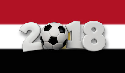 football 2018 concept. White text with soccer ball on a egypt flag background. 3D Rendering