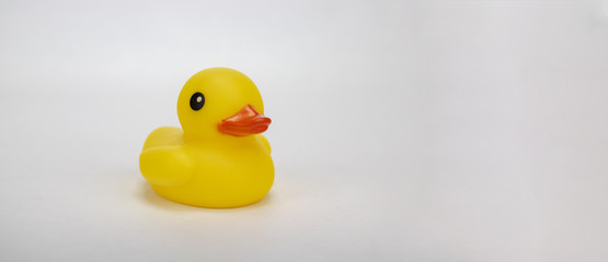 A yellow rubber duck on an isolated white background with room for text and other objects! 
