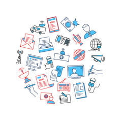 Mass Media and Journalism Round Design Template. Vector