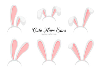 Hare ears. Vector funny cartoon easter rabbit or bunny ears band for costume design isolated on white background