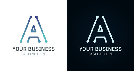 Letter A minimal logo icon design. Vector template graphic elements. Technology, digital interfaces, hardware and engineering concepts. Graphic made of circuits