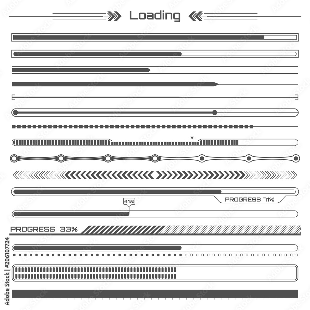 Poster set of black hud loading lines infographic elements. futuristic user interface. virtual graphic. inf