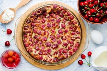 Cherry clafouti - traditional french sweet fruit dessert clafoutis with cherries