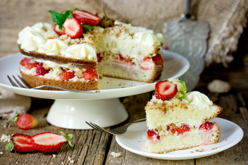 Fresh strawberry whipped cream biscuit layered cake
