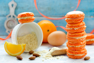 French macarons, homemade orange and mascarpone macaroons