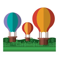 Fototapeten landscape with balloons air hot flying vector illustration design © grgroup