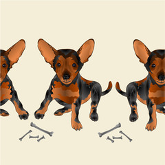 Border seamless background dog puppy small happy  brown terrier Vector Illustration for use in interior design, artwork, dishes, clothing, packaging, greeting cards