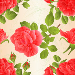 Seamless texture Pink  roses with buds and leaves vintage nature background  vector illustration editable hand draw