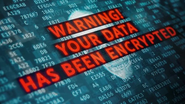 Your data has been encrypted, blackmail message on screen over pirate skull. Hacking attack, malware detected, data encryption