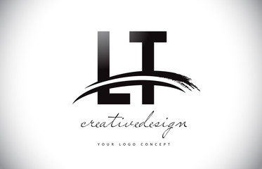 LT L T Letter Logo Design with Swoosh and Black Brush Stroke.