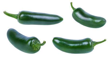 Fresh hot green chili pepper isolated on white background with clipping path