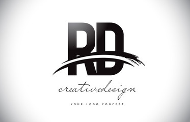 RD R D Letter Logo Design with Swoosh and Black Brush Stroke.