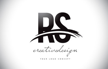 RS R S Letter Logo Design with Swoosh and Black Brush Stroke.