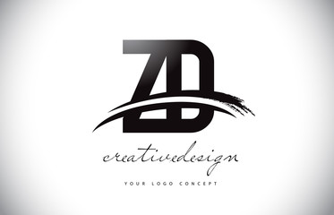 ZD Z D Letter Logo Design with Swoosh and Black Brush Stroke.